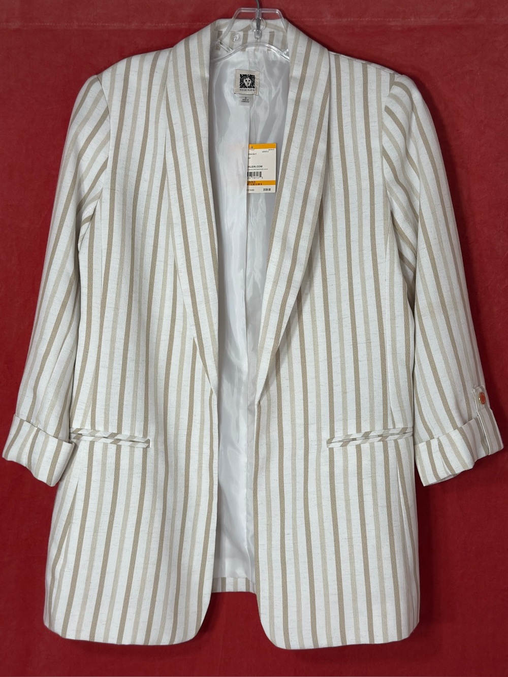 Ann Klein Striped Cream and Tan Women's Blazer Jacket Size S